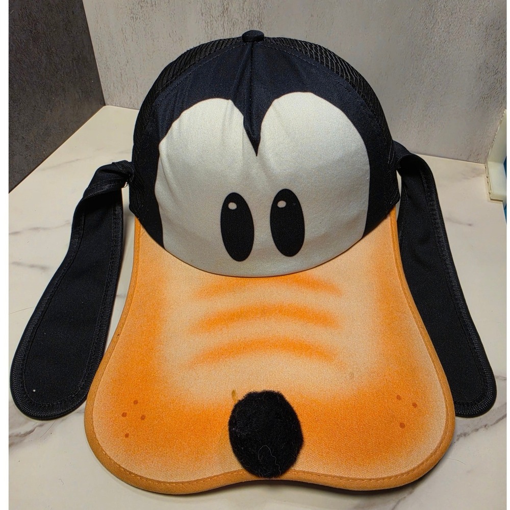Disney Character Fashions Goofy Trucker Hat Black Orange Snapback with Ears
